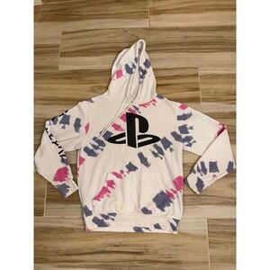 Playstation Tie Dye Hoodie Mens Small White Pink Purple Logo Japanese Sleeve S